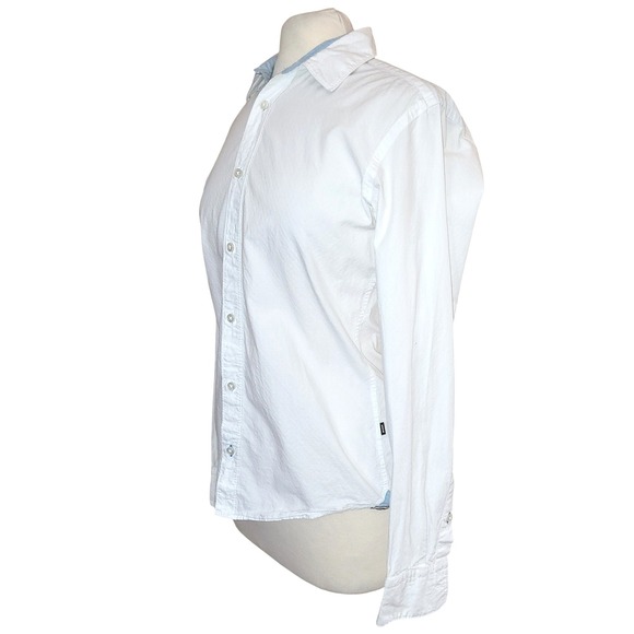 Hugo Boss Crisp White Structured Textured Slim Fit Tailored Button Down Blouse S - Picture 2 of 12